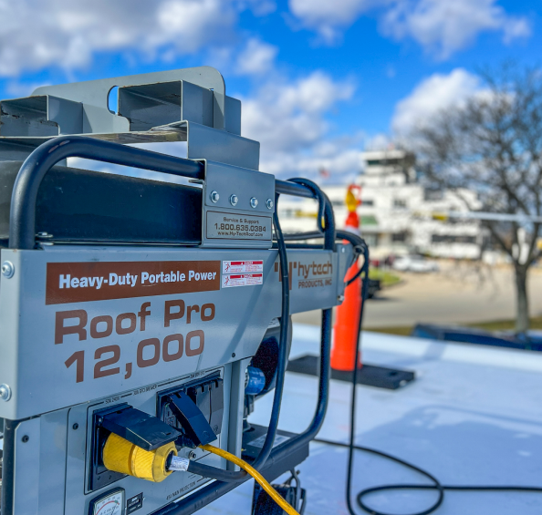 Portable generator on a rooftop site